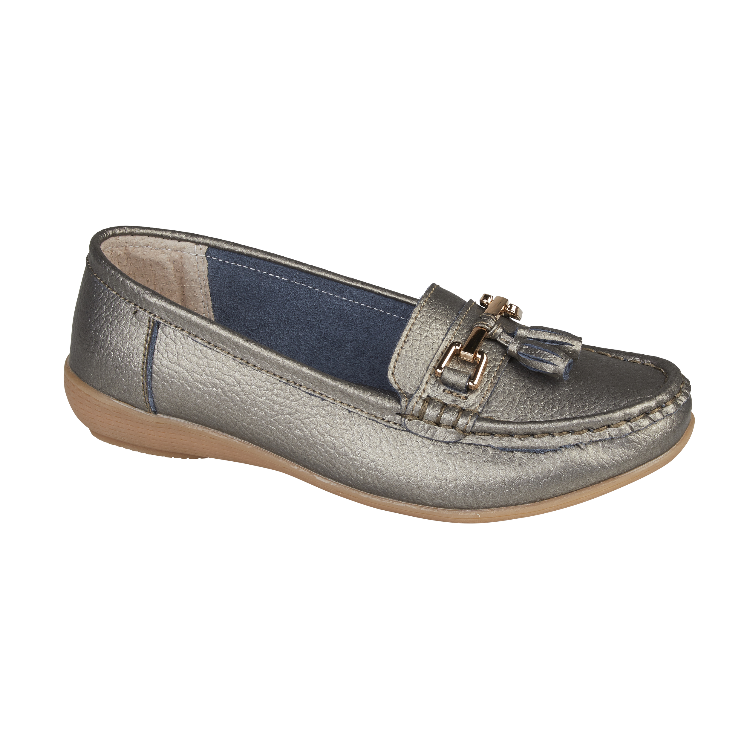 Metallic leather loafers on sale